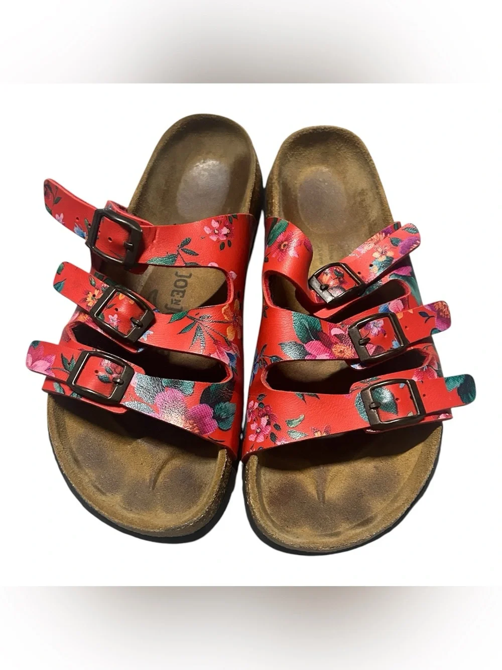 Floral Triple-Strap Sandals - Red - Birkenstock Style
